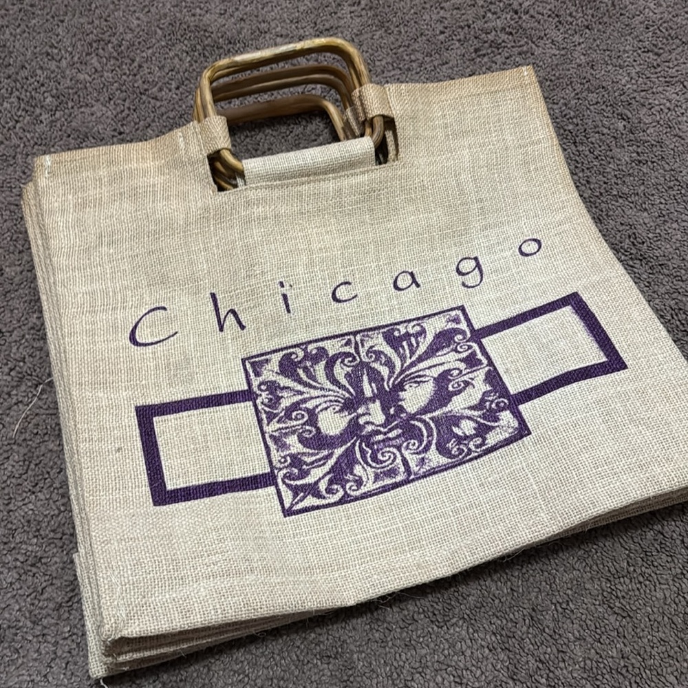 Unused “Chicago” Merchandise Marr Bamboo Handle Totes-Woven Fiber-Discoloration - Picture 7 of 16